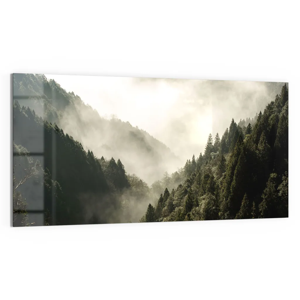 DEQORI Magnettafel Glas 100x50 cm 'Nebel in den Bergen' beschreibbar Whiteboard
